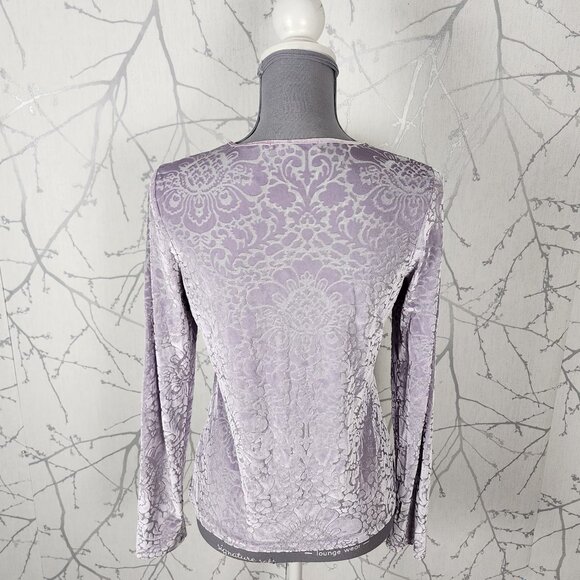 Liz Claiborne Lilac Floral Velvet Burnout Long Sleeve Top - Picture 4 of 7